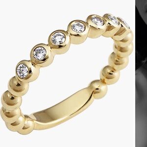 Lagos 18k Yellow Gold Beaded and Diamond Ring Size 7 EUC